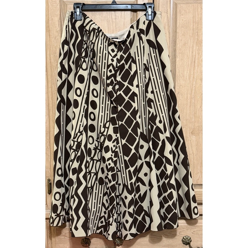 Molly & Maxx A-Line Skirt Women's 14 Brown & Beige Abstract Print Flowy Maxi